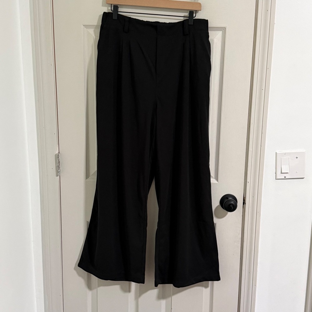 Halara Waffle Wide Leg Pants Women XL Black Pleated High Waisted Trousers Office